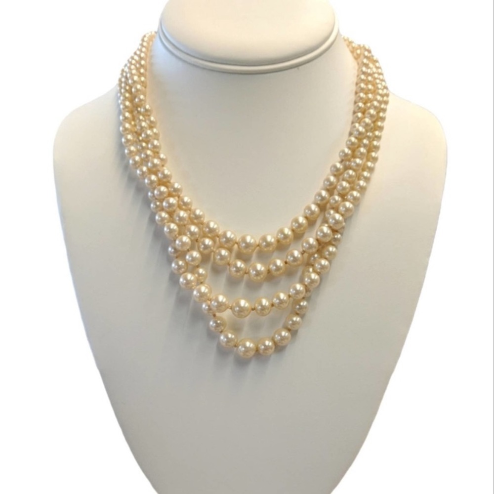 Vintage Faux Pearl Multi Strand Collar Necklace